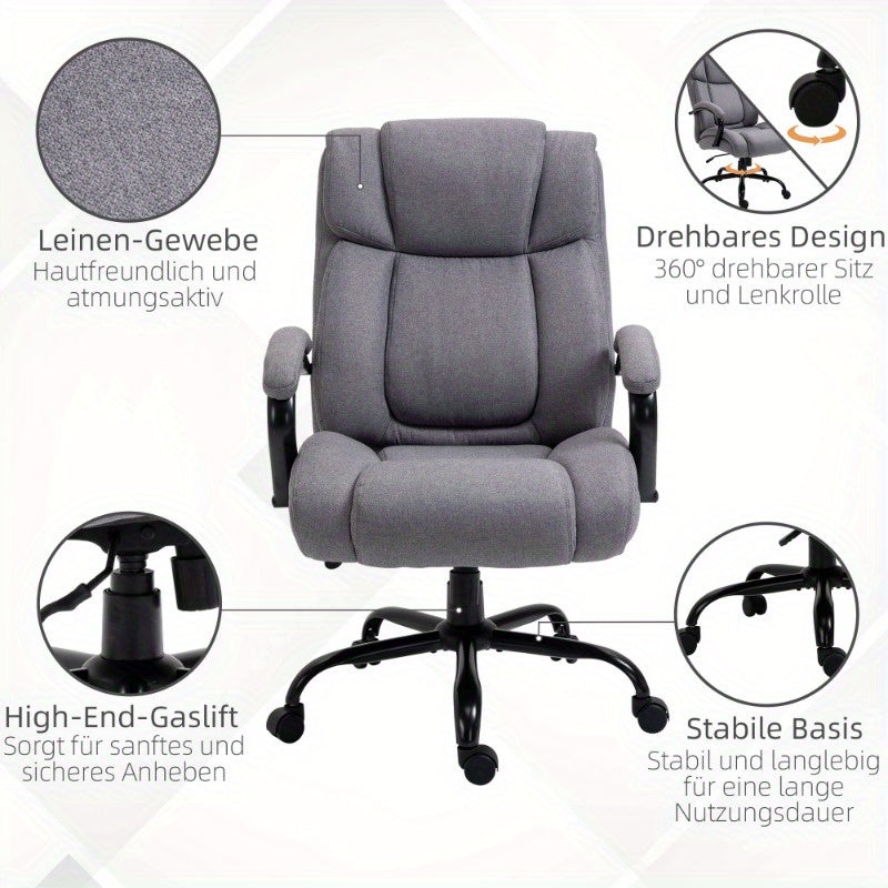 Bureaustoel – Ergonomische Stoel – Kantoorstoel – Draaistoel – Gamestoel – Verstelbare Kantelfunctie – Max. 220 kg Draagvermogen – Zwarte Stof Met Vijf Wielen