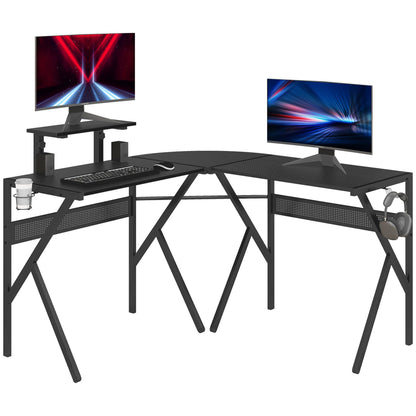 Hoekgamingbureau – Gamingbureau – Computerbureau – Werkbureau – Bureau hoekmodel – Carbon fiber textuur – Verstelbare schermplank – Metalen frame zwart