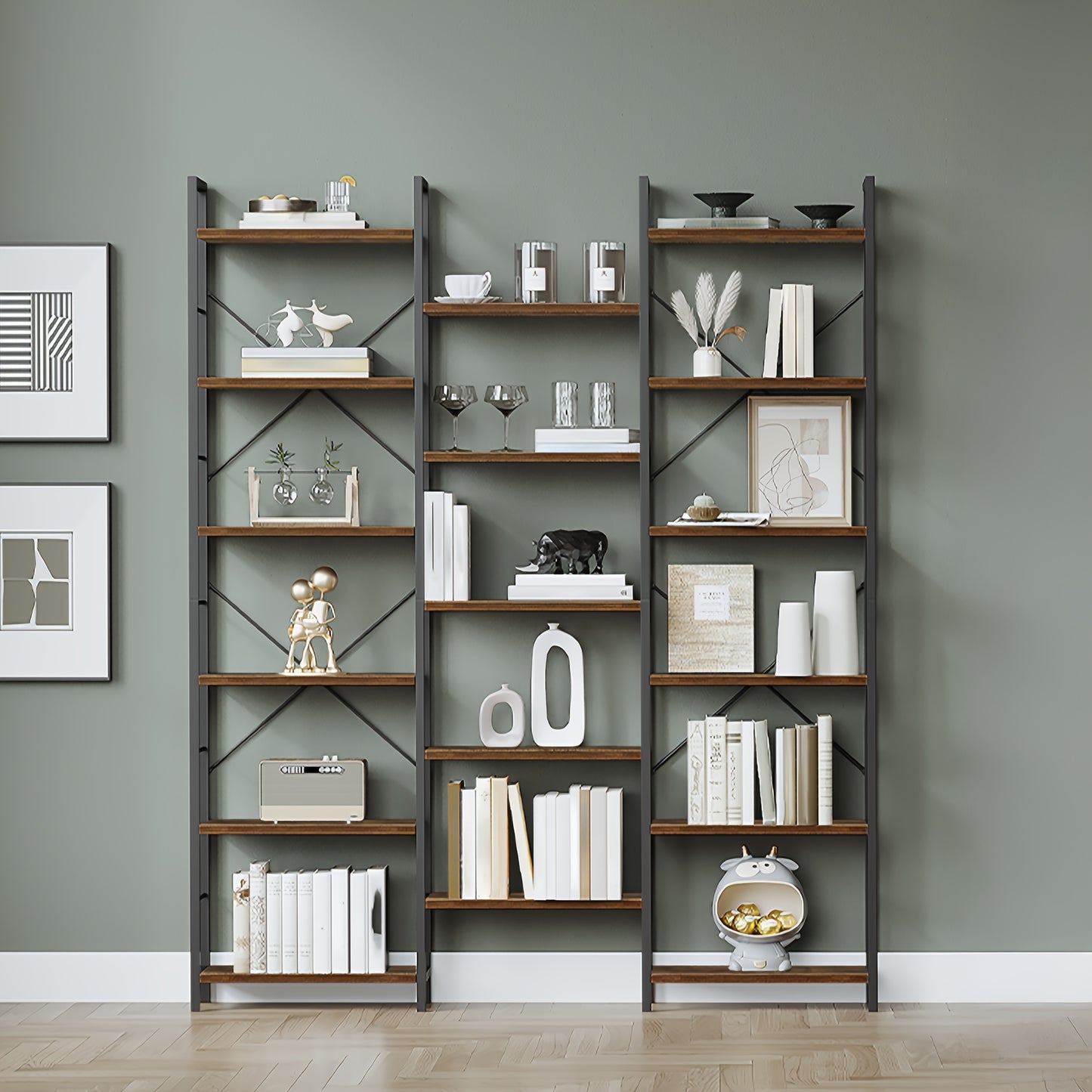 Boekenkast – Boekenrek – Opbergkast – Vakkenkast – Wandkast – 17 Verstelbare Planken – Stevig Metaalframe Rustiek Bruin