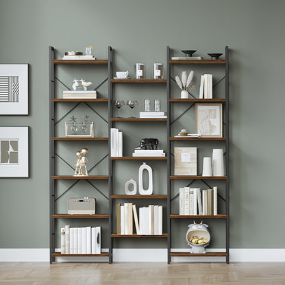 Boekenkast – Boekenrek – Opbergkast – Vakkenkast – Wandkast – 17 Verstelbare Planken – Stevig Metaalframe Rustiek Bruin
