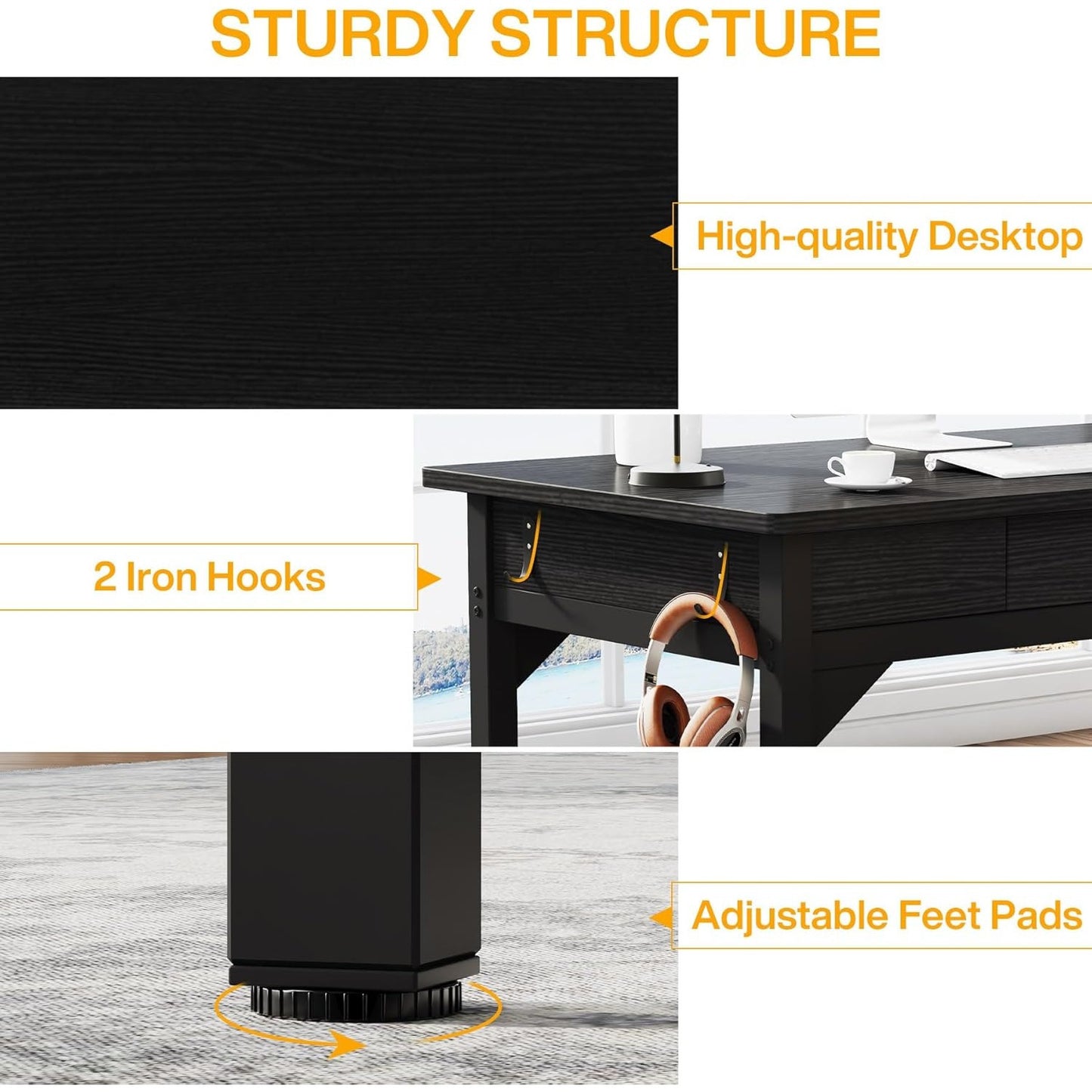 Extra Lang Bureau – Tweepersoonsbureau – Dubbel Bureau – Werktafel – Schrijftafel – Ruim 200 cm Breed – Stevig Spaanplaat Met Metaal Frame