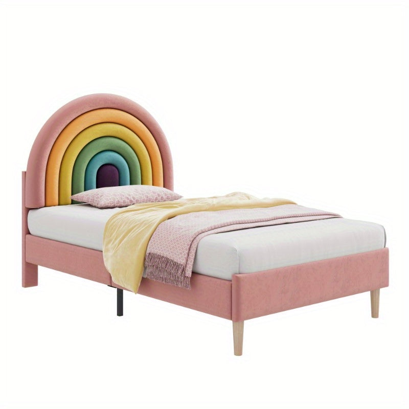 Roze Fluwelen Bed – Eenpersoonsbed – Stijlvol Bed – Slaapbank – Twijfelaarbed – Verstelbare Rugleuning – Lattenbodem – 90x200 cm – Houten Ondersteuning
