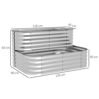 Verhoogde Plantenbak – Metalen Tuinbak – Grote Bloembak – Moestuinbak – Balkonbak – Gegalvaniseerd Staal – 2-Lagen Ontwerp – Roestbestendig & Weerbestendig – 120x90x30 cm – Golvende Zijkanten & Drainagesysteem