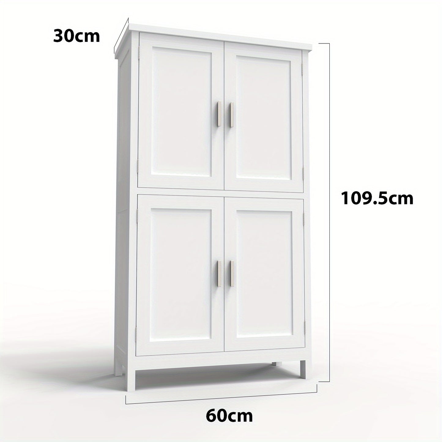 Opbergkast – Bergkast – Voorraadkast – Dressoir – Witte Kast – Moderne 4-Deurs Kast – Verstelbare Planken – Compact 60x30x110 cm – 3,2+ Kubieke Voet – Stevig en Duurzaam – Gebruiksklaar Zonder Elektriciteit