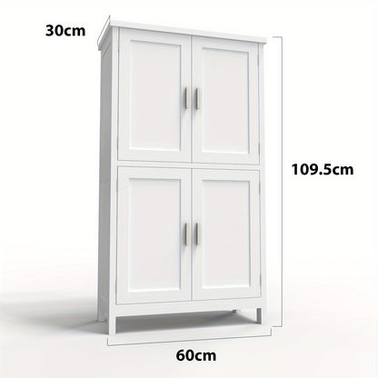 Opbergkast – Bergkast – Voorraadkast – Dressoir – Witte Kast – Moderne 4-Deurs Kast – Verstelbare Planken – Compact 60x30x110 cm – 3,2+ Kubieke Voet – Stevig en Duurzaam – Gebruiksklaar Zonder Elektriciteit