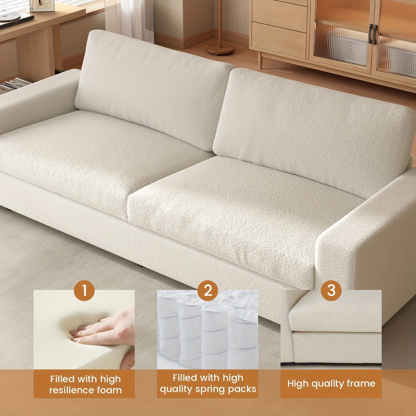 2-Zits Bank – Tweezitsbank – Slaapkamerbank – Woonkamerbank – Loungebank – Crèmekleurig Beige – Extra Lang Zitvlak – Zachte Armleuningen