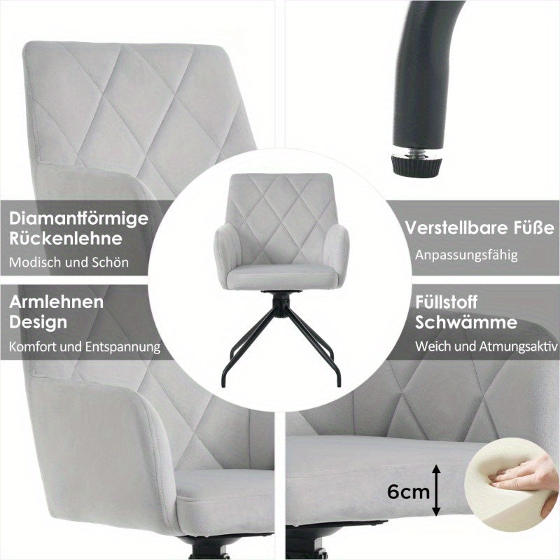 Draaibare Eetkamerstoelen – Lounge Stoelen – Eetkamerfauteuils – Bureau Stoelen – Office Stoelen – 360 Graden Rotatie – Grijs Fluwelen Bekleding Diamond Patroon