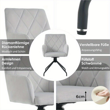 Draaibare Eetkamerstoelen – Lounge Stoelen – Eetkamerfauteuils – Bureau Stoelen – Office Stoelen – 360 Graden Rotatie – Grijs Fluwelen Bekleding Diamond Patroon