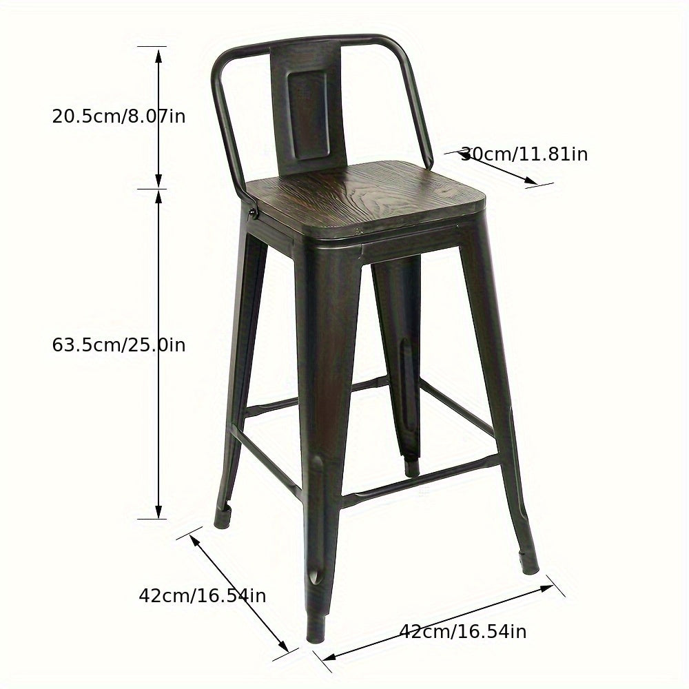 Barstoel – Barkruk – Bistrokruk – Keukenstoel – Stapelbare Barkruk – Industrieel Metalen Frame – Houten Afneembare Rugleuning – Zithoogte 64 cm