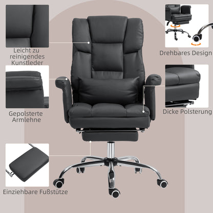 Bureaustoel – Ergonomische Stoel – Office Chair – Computerstoel – Kantoorstoel – Verstelbare Hoogte 48-56 cm – Kantelbare Rugleuning en Ingebouwde Voetensteun – Zwart