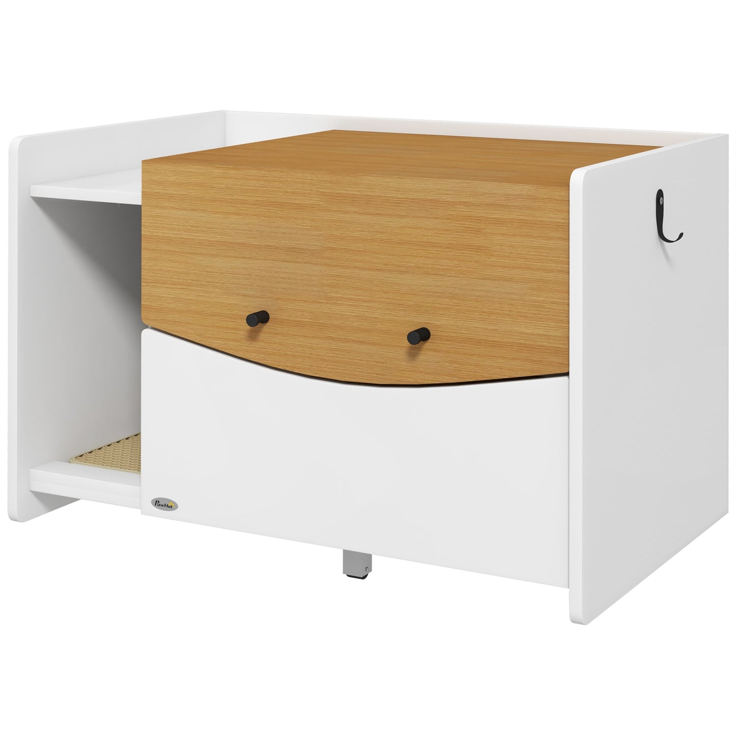 Kattenbakombouw – Kattenbakkast – Kattenbakmeubel – Kattenbaklade – Kattenbakverbergkast – Eikenhout Wit – Uittrekbare Lade – Extra Opbergruimte 78x50x51 cm