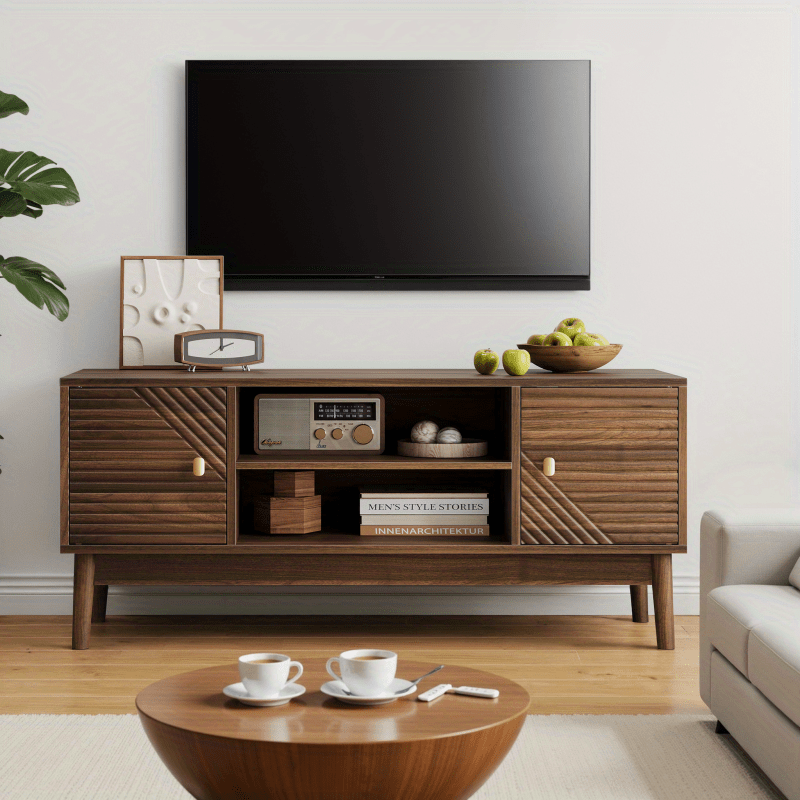 TV-meubel – Tv-meubelkast – Mediaconsol – Entertainment Meubel – Tv Kast – Walnoot Houtlook – 110 cm Breed – Geschikt Voor 32-45 Inch Televisies