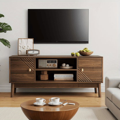 TV-meubel – Tv-meubelkast – Mediaconsol – Entertainment Meubel – Tv Kast – Walnoot Houtlook – 110 cm Breed – Geschikt Voor 32-45 Inch Televisies