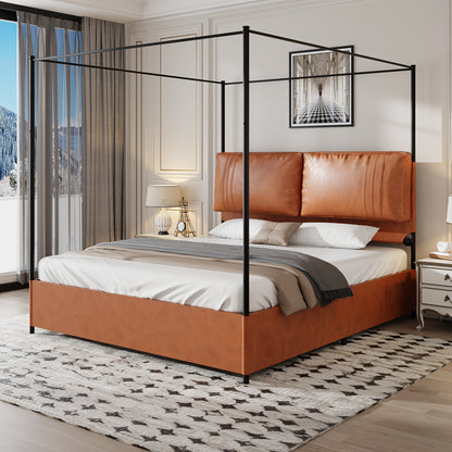 Modern Bedframe – Luxe Bed – Slaapbank – Bedbank – Ledikant – Veervrij Matras – 4,06x5,08 Meter – Afneembare Lederen Delen – Metalen Gespen – Kant-en-Klaar Montagesysteem