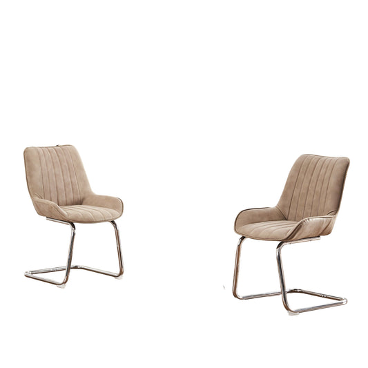 Stoelen – Eetkamerstoelen – Keukenstoelen – Woonkamerstoelen – Design stoelen – Set van 2 – Kunstleer – Comfortabele Foamvulling – Khaki kleur – Onderhoudsvriendelijk