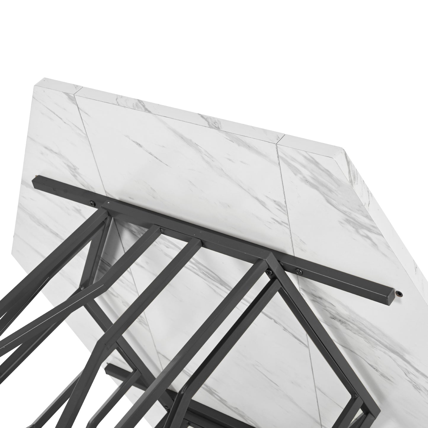 Zeshoekige Eettafel – Hexagonale Tafel – Woonkamertafel – Design Eettafel – Keukentafel – Marmerlook MDF Blad – Stevig Zwart Metalen Onderstel