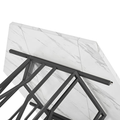 Zeshoekige Eettafel – Hexagonale Tafel – Woonkamertafel – Design Eettafel – Keukentafel – Marmerlook MDF Blad – Stevig Zwart Metalen Onderstel