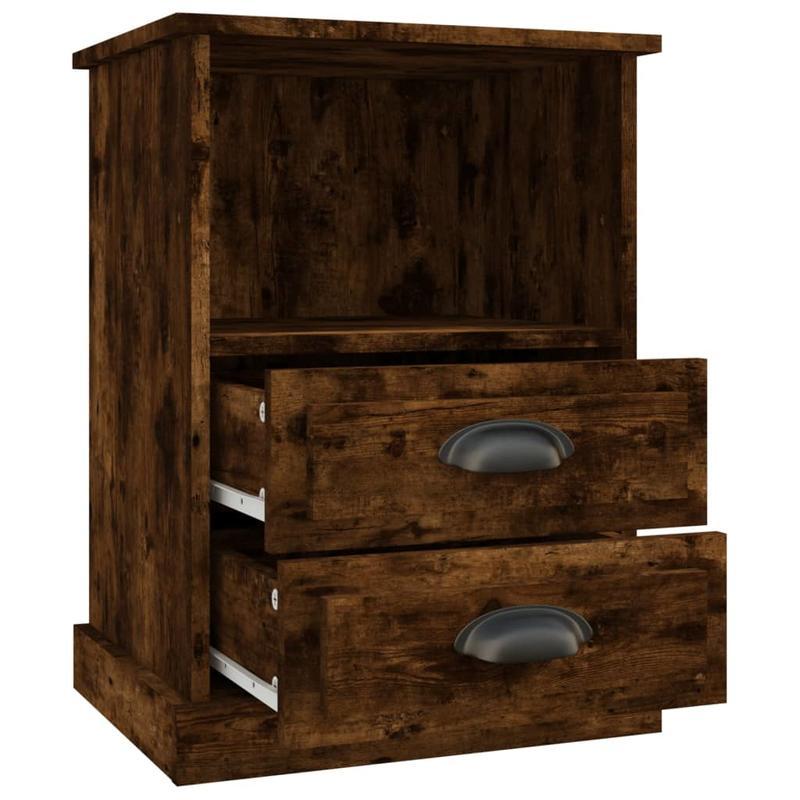 2-Pack Comodini 2pz Rovere Fumo 43x36x60cm 2D Flat, Wooden Nightstand with 3 Drawers - 27" Height, 3.2 Cu Ft Storage, Modern Minimalist Design for Bedroom, Living Room, Office - Holds Phone, Keychain, Wallet, Small Nightstand