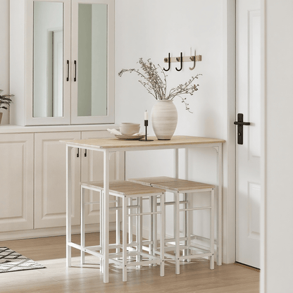Bartafel – Barset – Keukentafel – Bistrotafel – Eettafel – MDF Met Houtfineer – Inclusief 4 Krukken – Compact Ruimtebesparend Design
