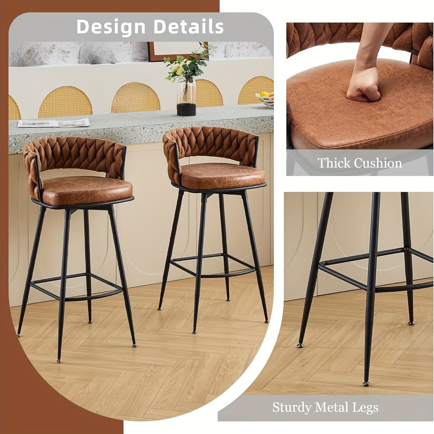 Barstoel – Barkruk – Bezoekersstoel – Stoel – Barkrukken – Hoogte 79 cm – Met Gevlochten Rugleuning – Met Metalen Frame