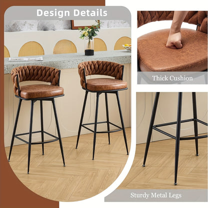 Barstoel – Barkruk – Bezoekersstoel – Stoel – Barkrukken – Hoogte 79 cm – Met Gevlochten Rugleuning – Met Metalen Frame