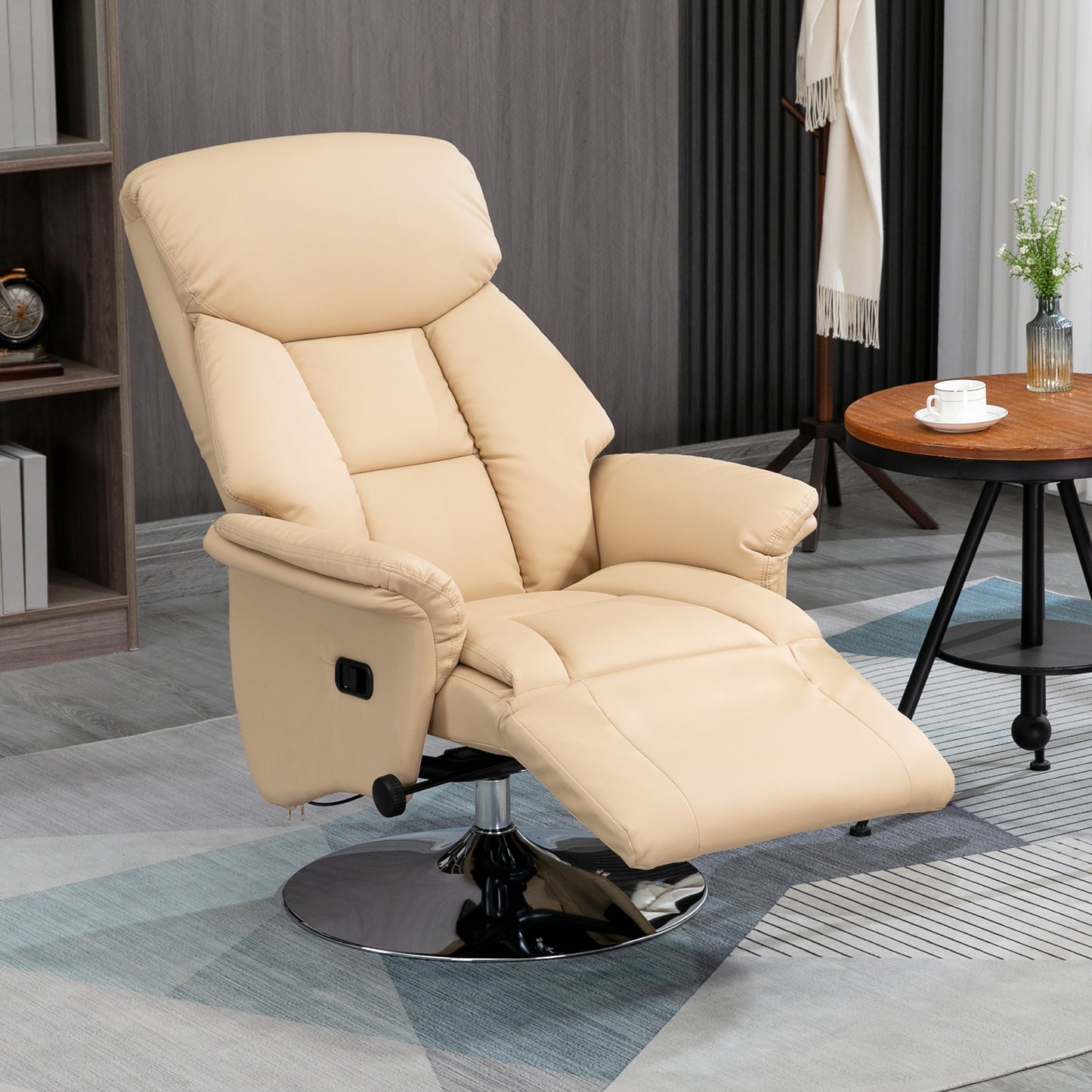 Draaifauteuil – Relaxfauteuil – Loungestoel – Verstelbare Stoel – Beige – 360° Draaibaar – Verstelbare Voetensteun Met PU Kunstleer