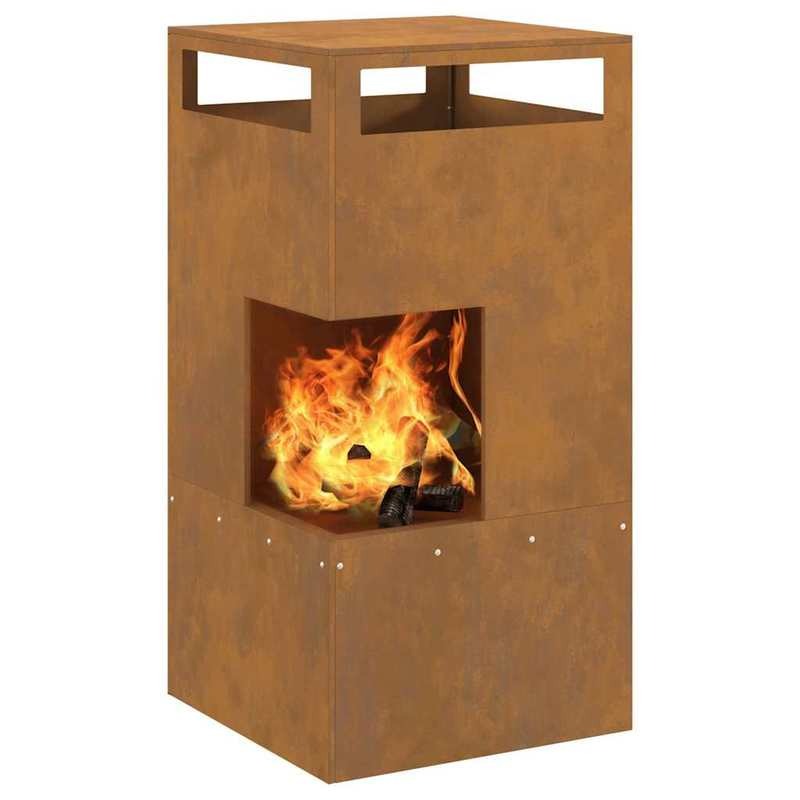 Buitenhaard – Tuinhaard – Vuurschaal – Terrashaard – Vuurkorf – Handgemaakt Design – Duurzaam Staal – Bruin – 50x50x100 cm