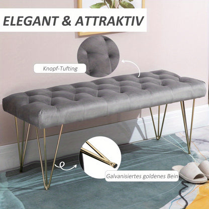 Schoenenbank – Schoenenkast – Opbergbank – Halbank – Zitbank – Fluwelen Bekleding – 116x44,5x49 cm – IJzeren Frame Met Goudkleurige Pooten