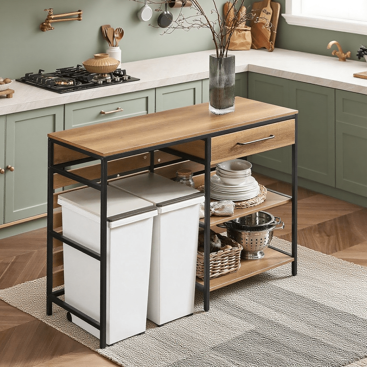 Keukenunit – Keukentrolley – Dressoir – Wandkast – Barmeubel – Vintage Design – MDF Met Metalen Frame – Afm. 120x90x45 cm