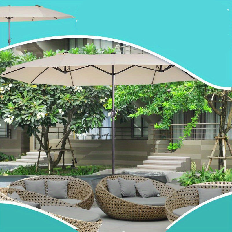 Tuinscherm – Zonnescherm – Terrasscherm – Schaduwdoek – Privacyscherm – Dubbel zonnescherm – Handbediening – Stalen frame 455x270x240 cm – Beige