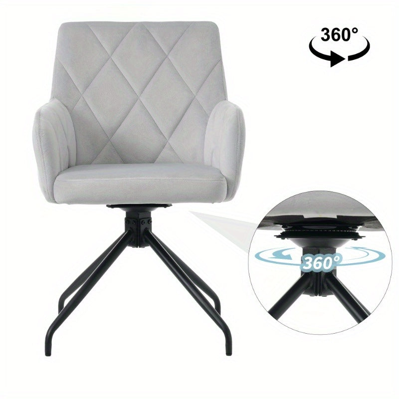 Draaibare Eetkamerstoelen – Lounge Stoelen – Eetkamerfauteuils – Bureau Stoelen – Office Stoelen – 360 Graden Rotatie – Grijs Fluwelen Bekleding Diamond Patroon