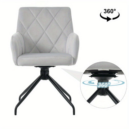 Draaibare Eetkamerstoelen – Lounge Stoelen – Eetkamerfauteuils – Bureau Stoelen – Office Stoelen – 360 Graden Rotatie – Grijs Fluwelen Bekleding Diamond Patroon