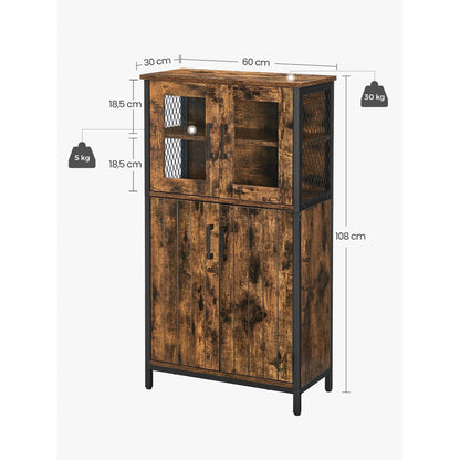 Badkast – Wijnkast – Barkast – Opbergkast – Drankkast – Industrieel Design – Verstelbare Plank – Stalen Frame – 60x30x108 cm – Vintage Bruin-Zwart