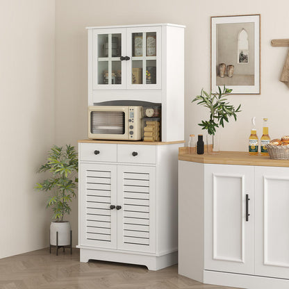 Keukenkastje – Voorraadkast – Opbergkast – Buffetkast – Dressoir – Modern Wit – Glazen Deuren – 2 Lade – Slotfunctie – Duurzaam MDF – Vrijstaand – 68x39,5x170 cm