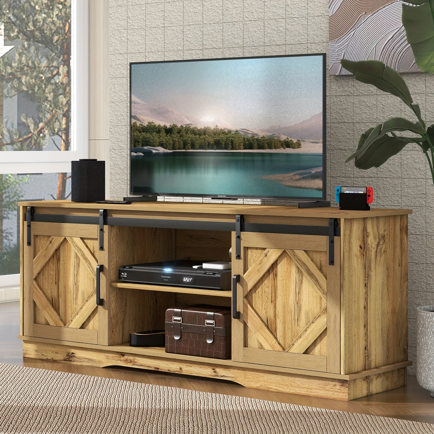 Dressoir – Ladekast – Opbergkast – Buffetkast – Hoekkast – Hardhout Met Rattan Deuren – 2 Lades – Met Metalen Handgrepen