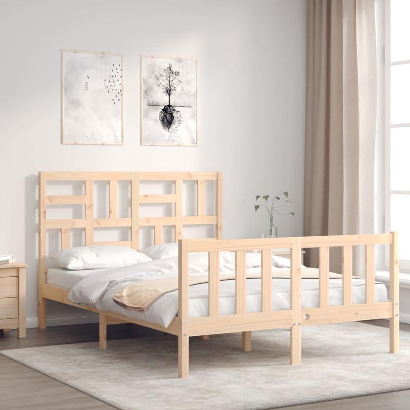 Full/Double Bed Frame with Headboard - Heavy-Duty Solid Pine Wood Construction, Easy Assembly, Modern Platform Bed Frame for Bedroom - Sturdy Furniture for Couples & Families, Contemporary Style, Natural Finish