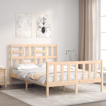 Full/Double Bed Frame with Headboard - Heavy-Duty Solid Pine Wood Construction, Easy Assembly, Modern Platform Bed Frame for Bedroom - Sturdy Furniture for Couples & Families, Contemporary Style, Natural Finish