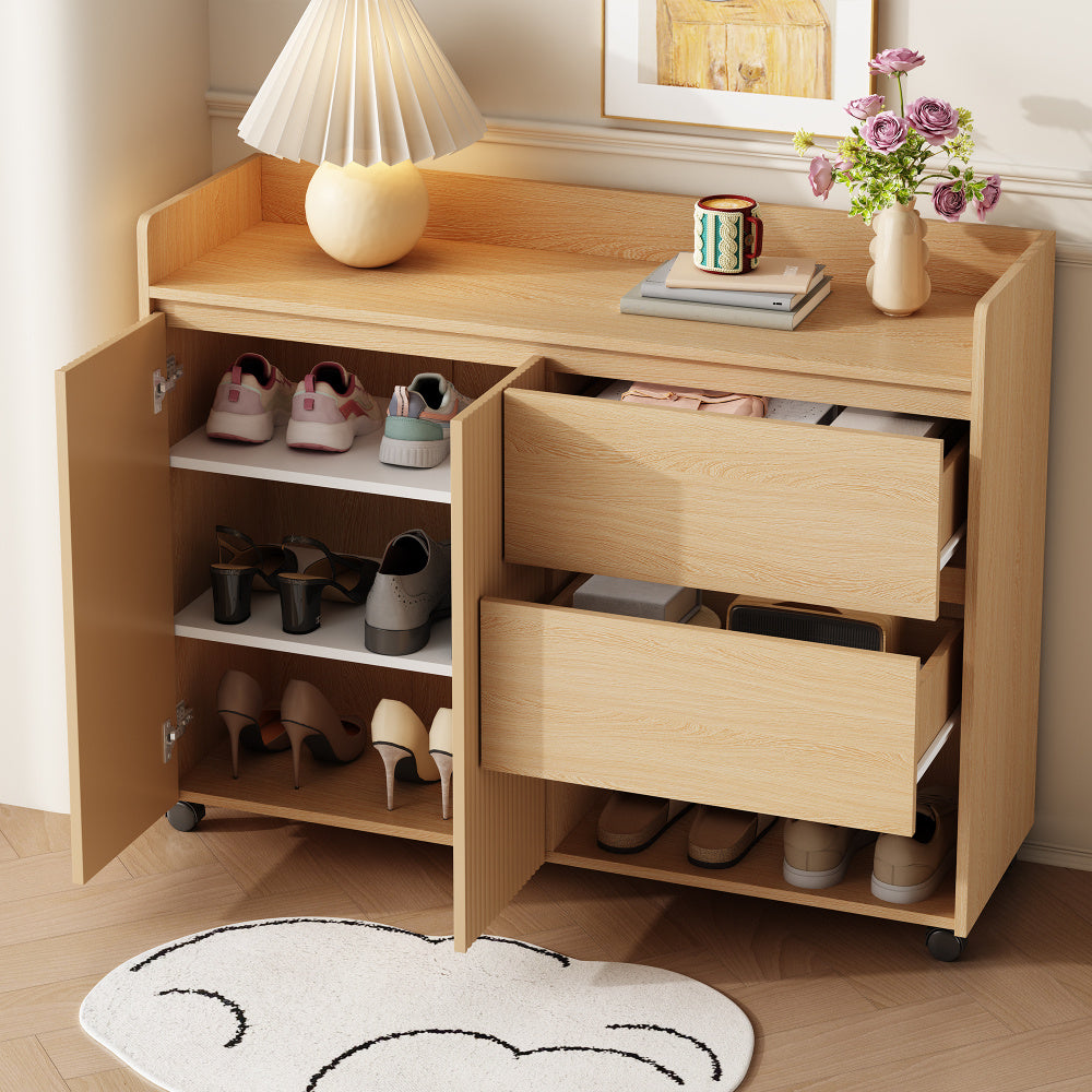 Modern Mobile Shoe Cabinet with Locking Wheels & Brakes - Heavy-Duty Rolling Suitable for Slippers, Sneakers, - Adjustable Shelves, Soft-Close Doors, Arched Frame - -Standing (No Wood, Space-Saving)