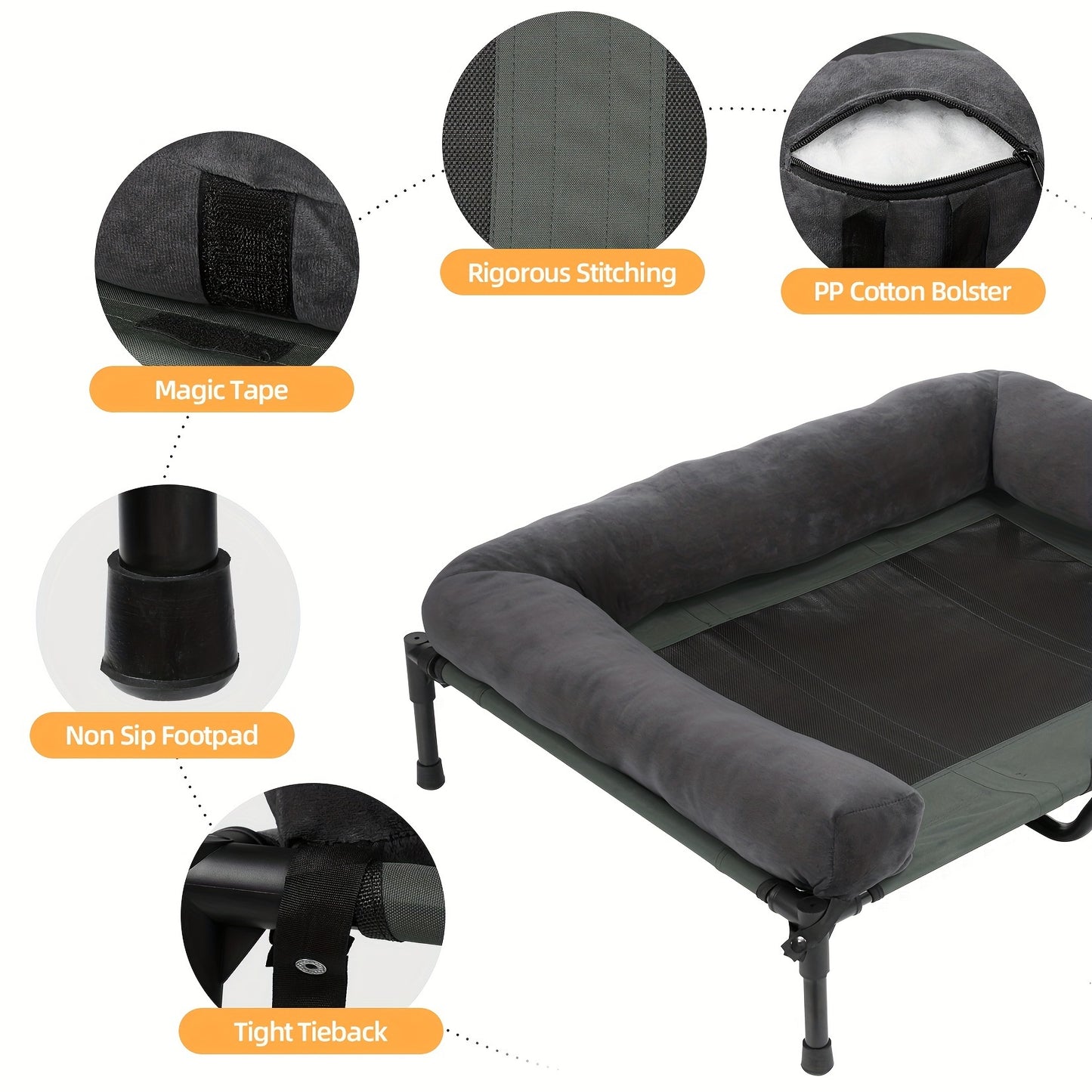 Verhoogd Hondenbed – Hondenmand – Hondenkussen – Hondenligbed – Dierenbed XL – Ademend Mesh – Afneembare Pluche Bolster