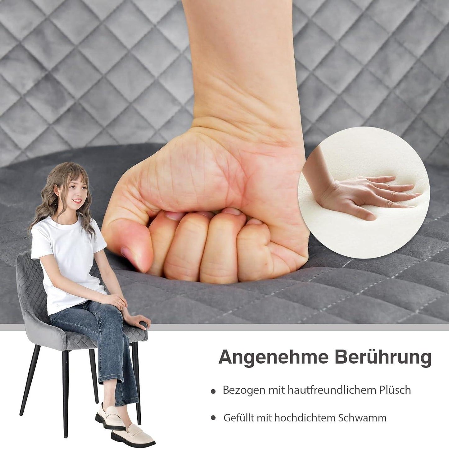 Eetkamerstoel – Stoel – Kuipstoel – Draaistoel – Keukenstoel – Grijs Velvet – Metalen Poten – 60x52x80 cm – Max 150 kg Belastbaar