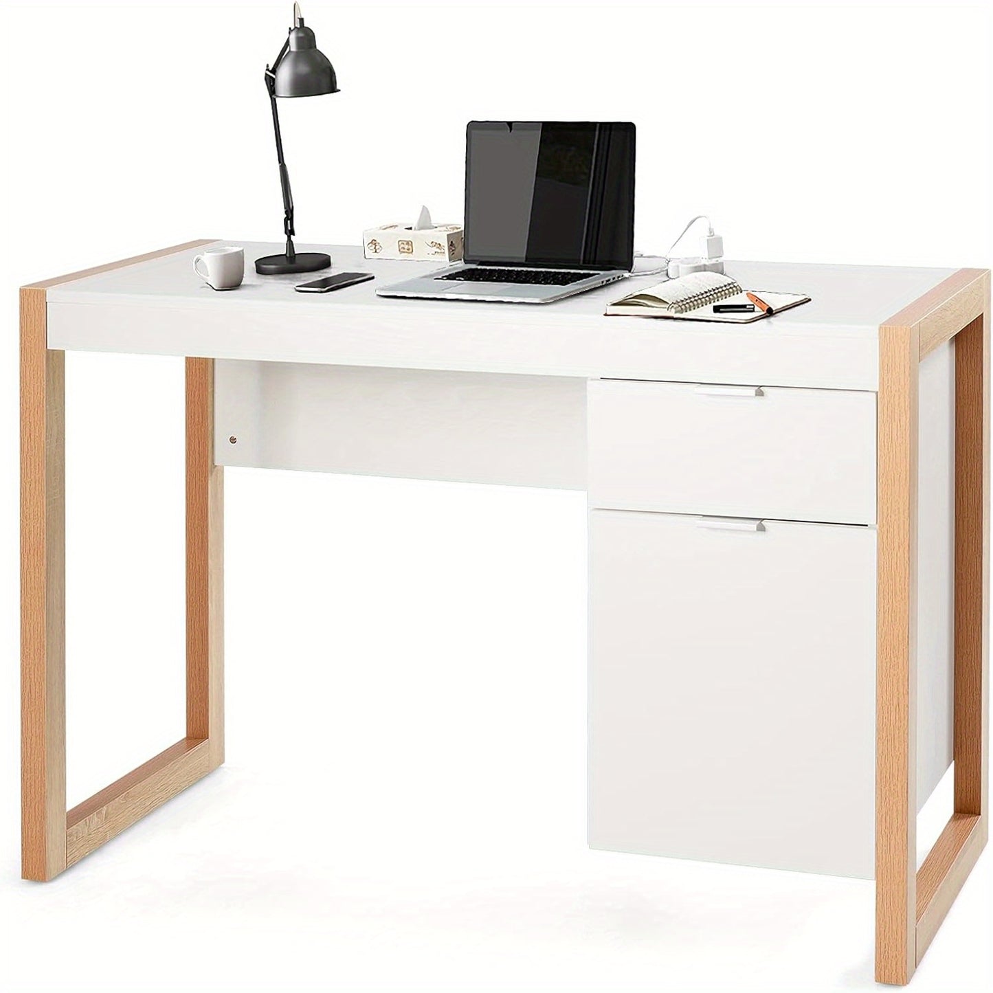 Bureau – Computerbureau – Bureautafel – Werktafel – Schrijftafel – Wit – Compact Formaat – Stevig MDF & Hout
