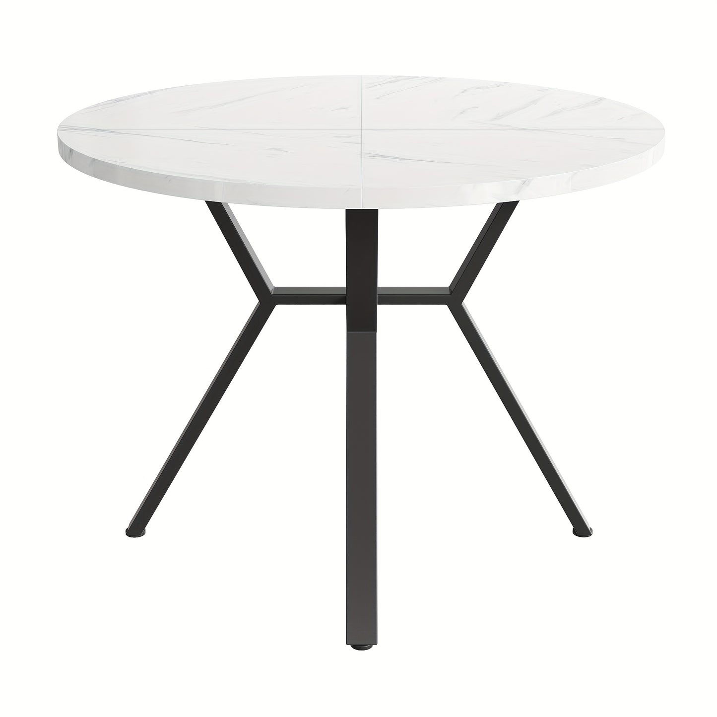 Modern And Stylish Round Marble Dining Table (1 Meter In Diameter) And Black X-shaped Coffee Table with Metal Supports for Stability And Durability, A Must-have for A Stylish Home.