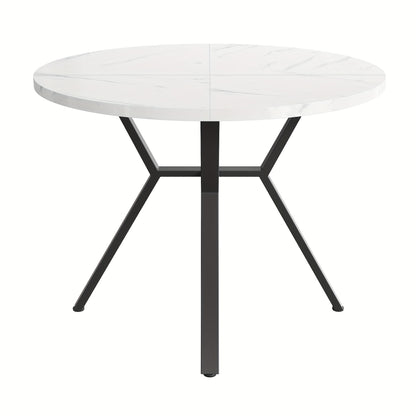Modern And Stylish Round Marble Dining Table (1 Meter In Diameter) And Black X-shaped Coffee Table with Metal Supports for Stability And Durability, A Must-have for A Stylish Home.