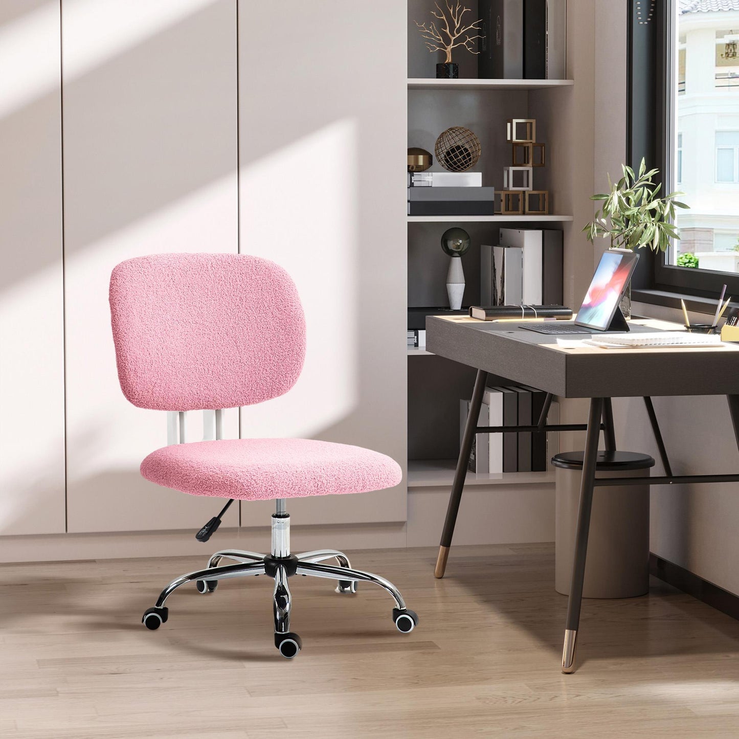 Bureaustoel – Kantoorstoel – Office Chair – Draaistoel – Bureaustoelen – Verstelbaar in Hoogte – Ergonomisch Zonder Armleuningen – Roze Polyester