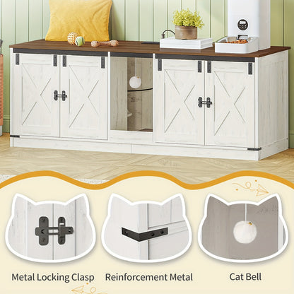 Kattenmeubel – Kattenkast – Kattenbakmeubel – Kattenhuis – Kattenbak Kast – Voor 2 Katten – Met Stopcontacten en USB-poorten – 140 cm – Bruin-Wit