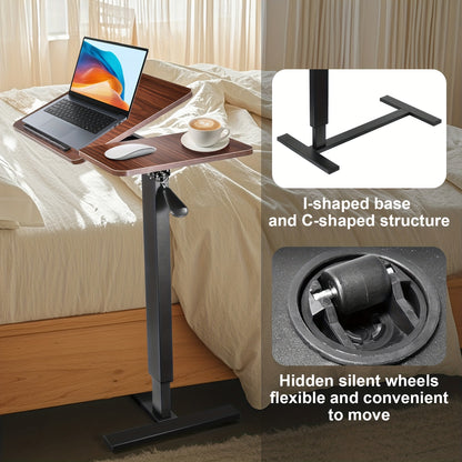 Mobiele Bedtafel – Verstelbaar Laptop Tafeltje – Hydraulische Laptopstandaard – Draaibare Laptopsteun – Ergonomisch Zit-Sta Bureau – Hoogte 80-116 cm – Anti-slip Rand – Compact Opvouwbaar