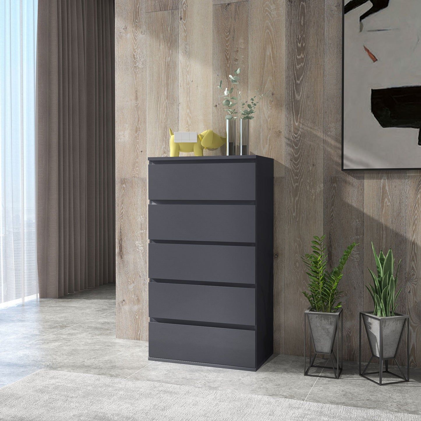 kastje – ladenkast – commode – opbergkast – dressoir – modern design – softclose lades – glanzend grijs – 53x33x100 cm