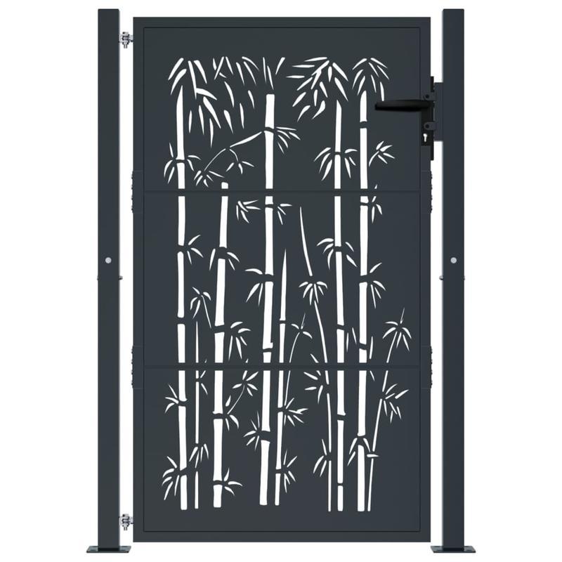 Poort – Tuinafscheiding – Tuintuinpoort – Hek – Bamboe Poort – Antraciet Kleur – Duurzaam Staal – Afmetingen 105x155 cm