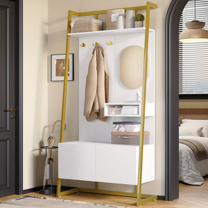Kapstok – Jassenrek – Garderoberek – Schoenenrek – Spiegelkapstok – Vrijstaand – Rattan Materiaal – Compact Ontwerp