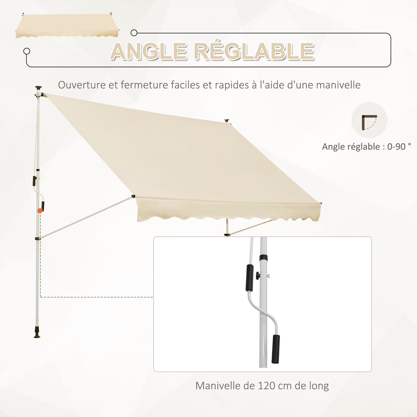 Uitschuifbare Zonwering – Zonnescherm – Markies – Terrasoverkapping – Luifel – Verstelbare Hoogte – Aluminium Frame – Beige Polyester – Anti-UV – Muurloos Montagesysteem